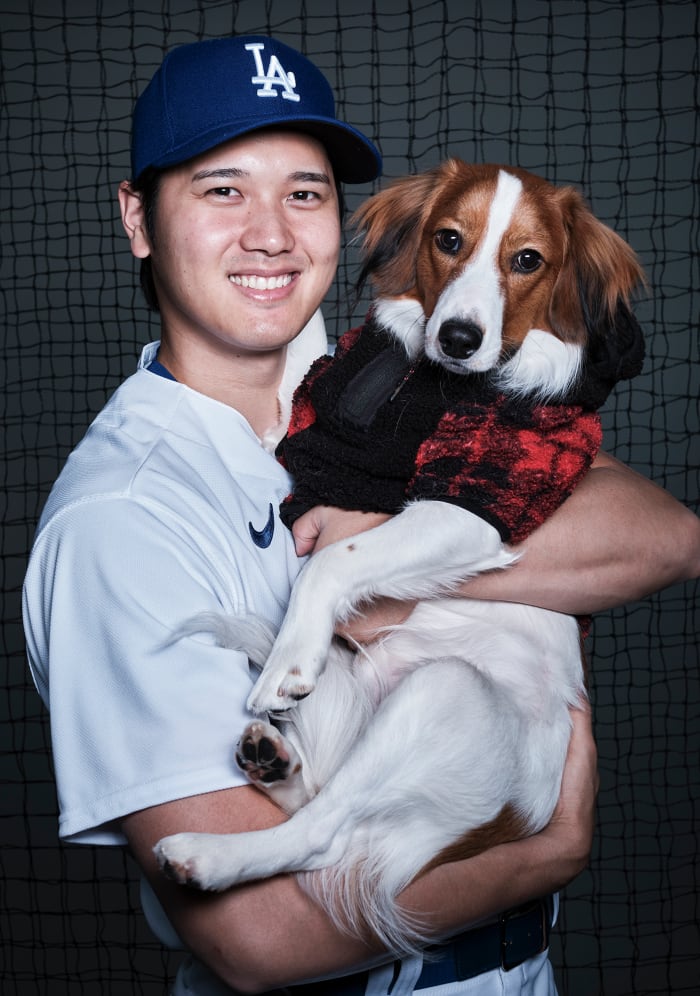 Shohei Ohtani and his dog Decoy, a Dutch Kooikerhondje.